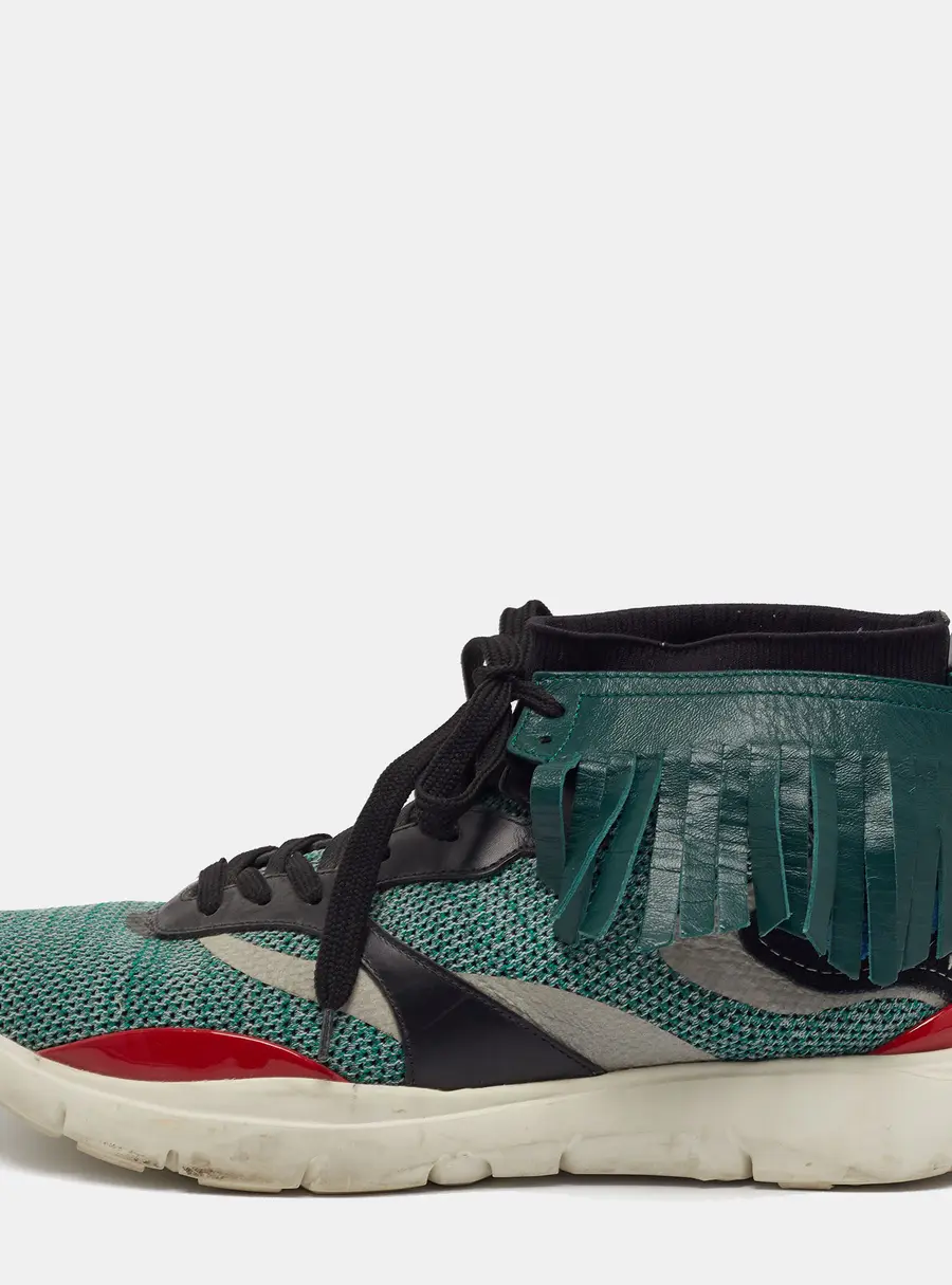 Valentino Heroes Tribe Size 42 Multicolor Knit Fabric and Leather High Top Sneakers