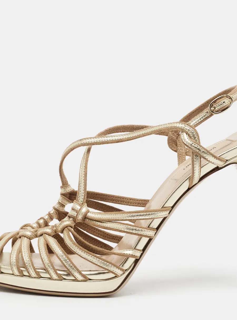 Valentino Size 40 Gold Leather Ankle Strap Sandals