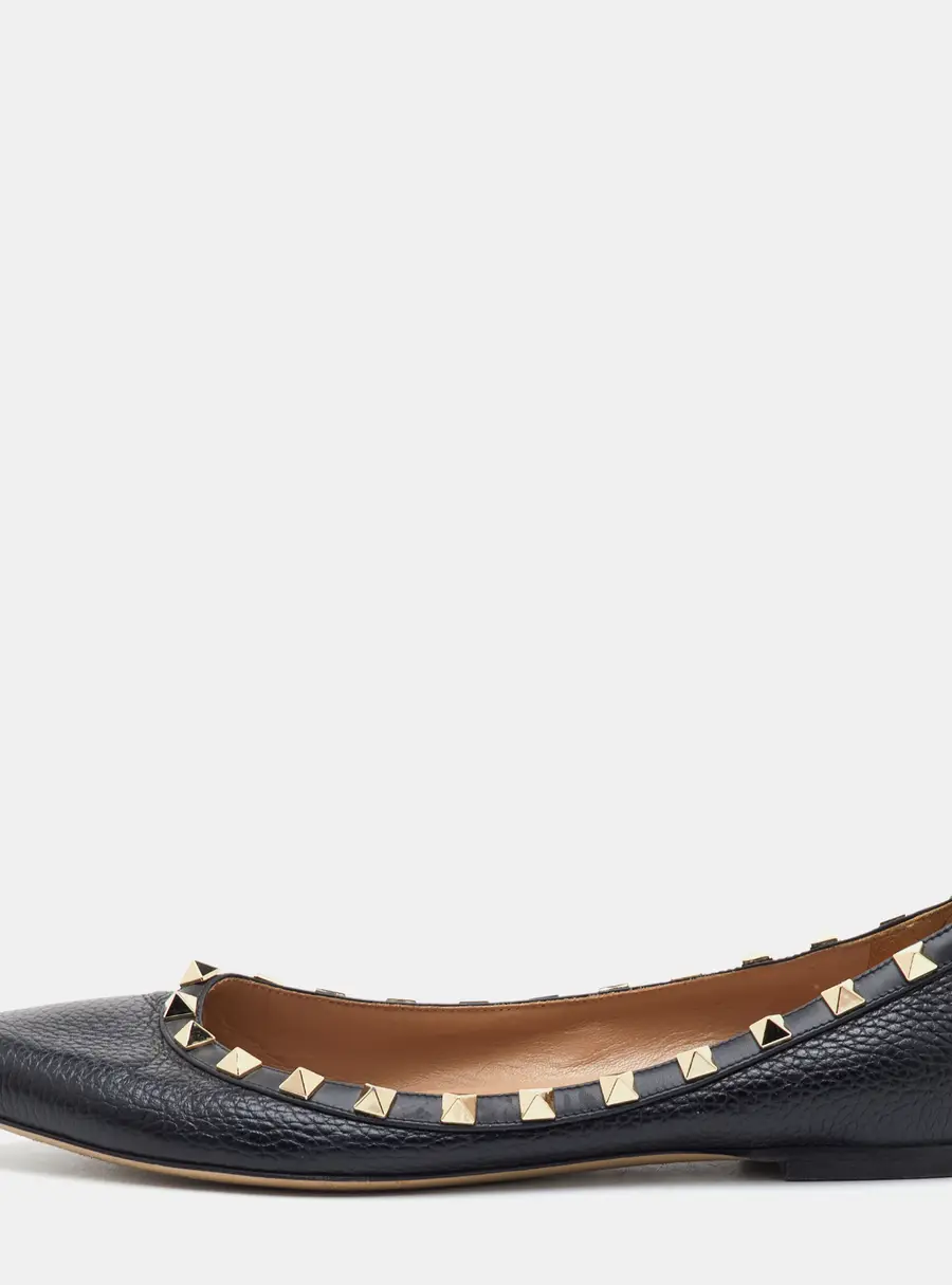 Valentino Rockstud Size 39.5 Black Leather Pointed Toe Ballet Flats