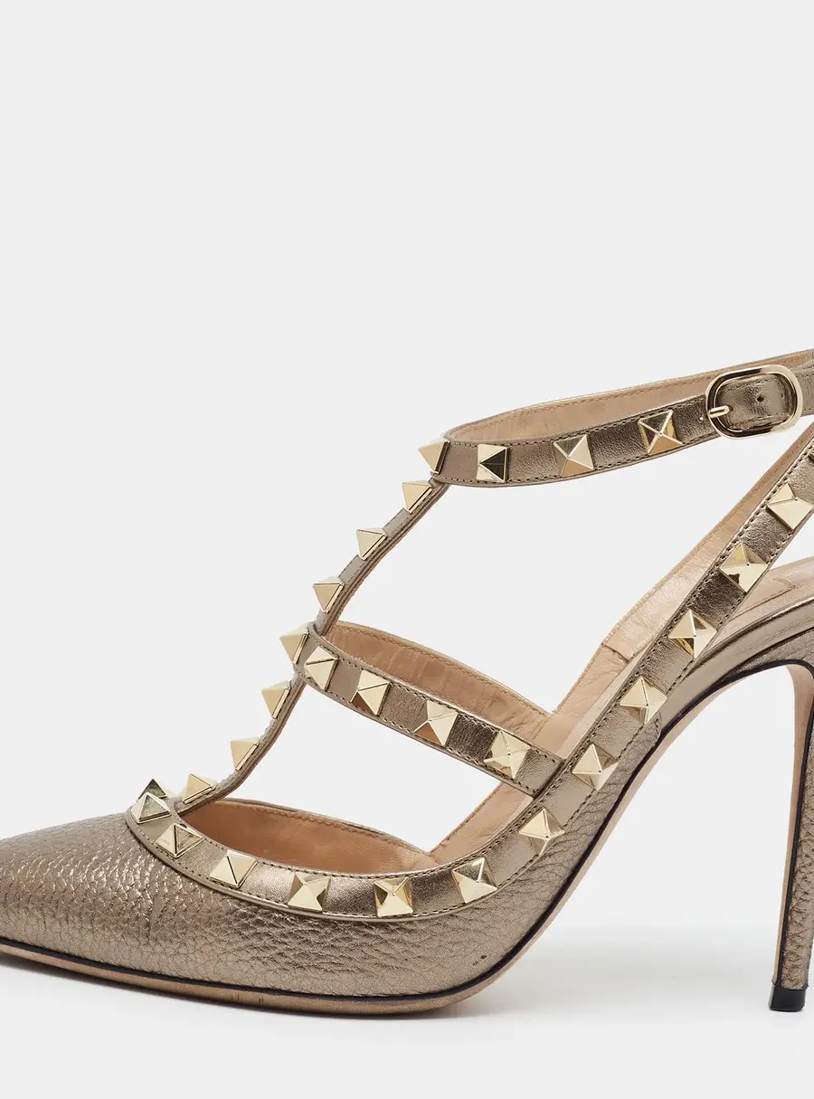 Valentino Rockstud Caged Size 37.5 Metallic Leather Pumps