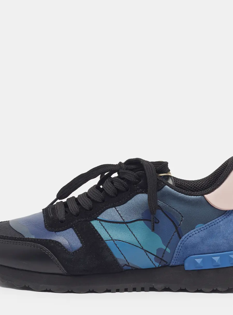 Valentino Rockrunner Size 37 Multicolor Camouflage Canvas and Leather Low Top Sneakers
