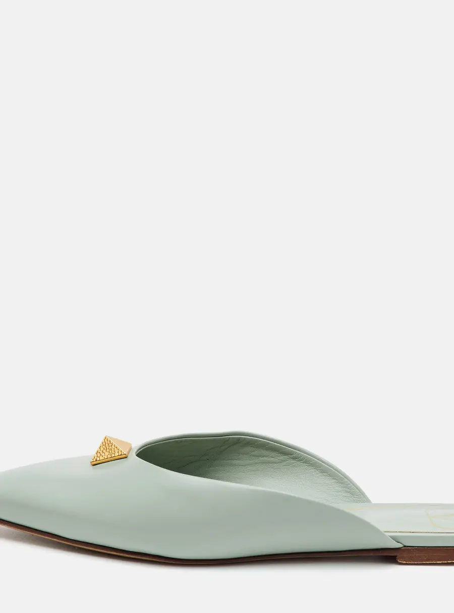 Valentino Rockstud Size 38 Pastel Green Leather Pointed Toe Flat Mules