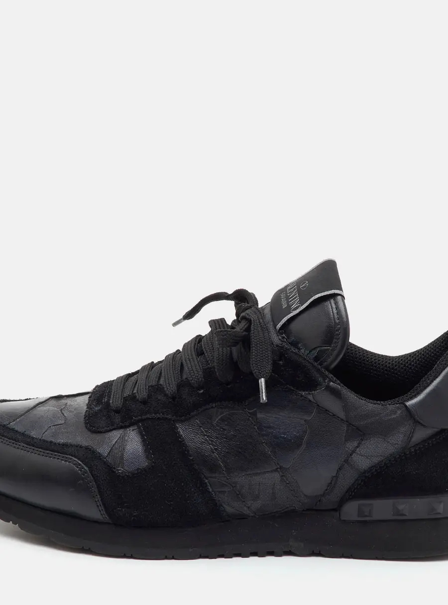 Valentino Rockrunner Size 41 Black Canvas, Leather and Suede Low Top Sneakers