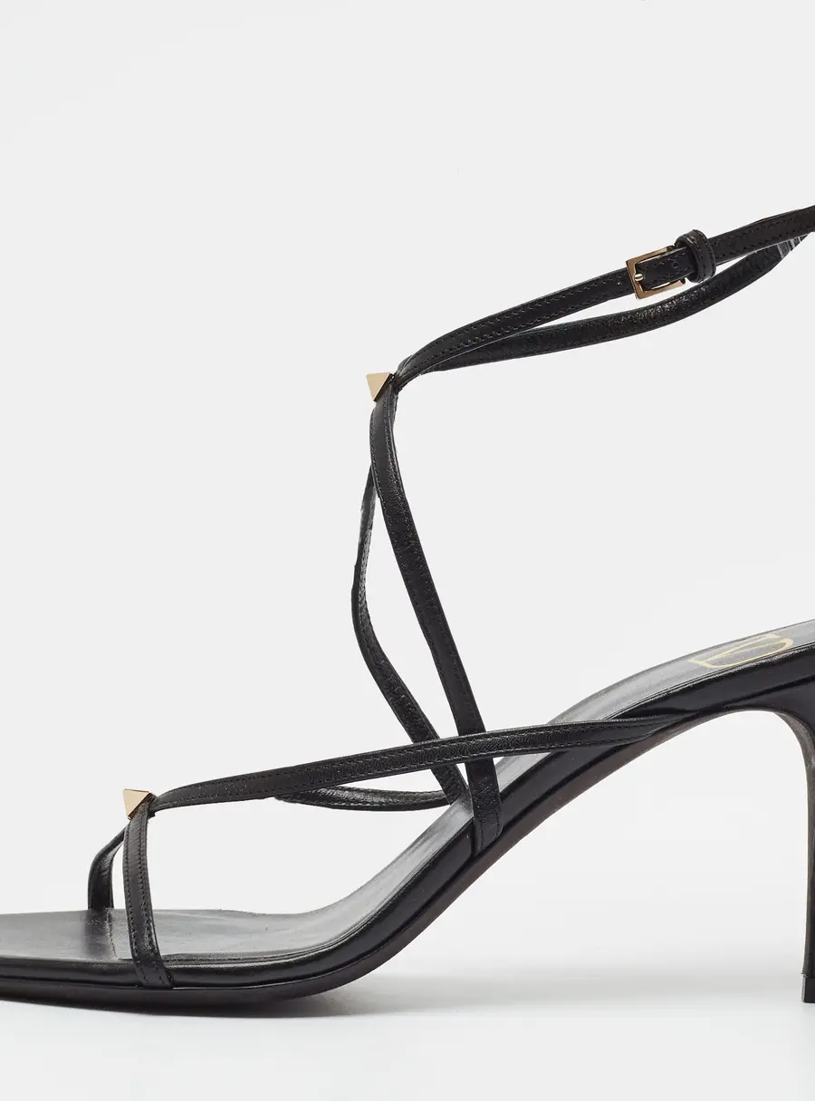 Valentino Rockstud Size 37 Black Leather Ankle Strap Sandals
