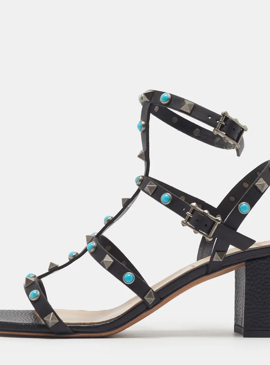 Valentino Rockstud Caged Size 40 Black Leather Ankle Strap Sandals
