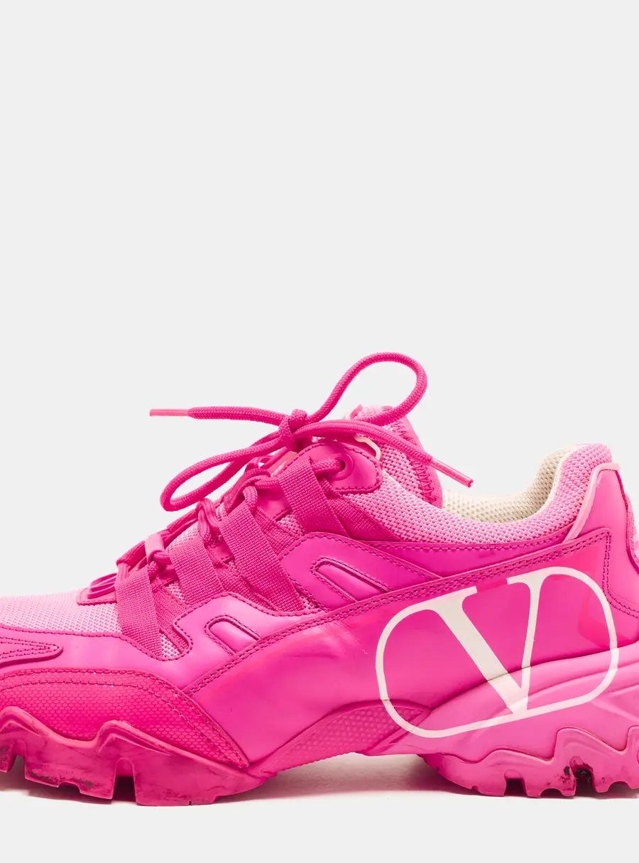 Valentino Climbers Size 37 Pink Leather and Mesh Lace Up Sneakers