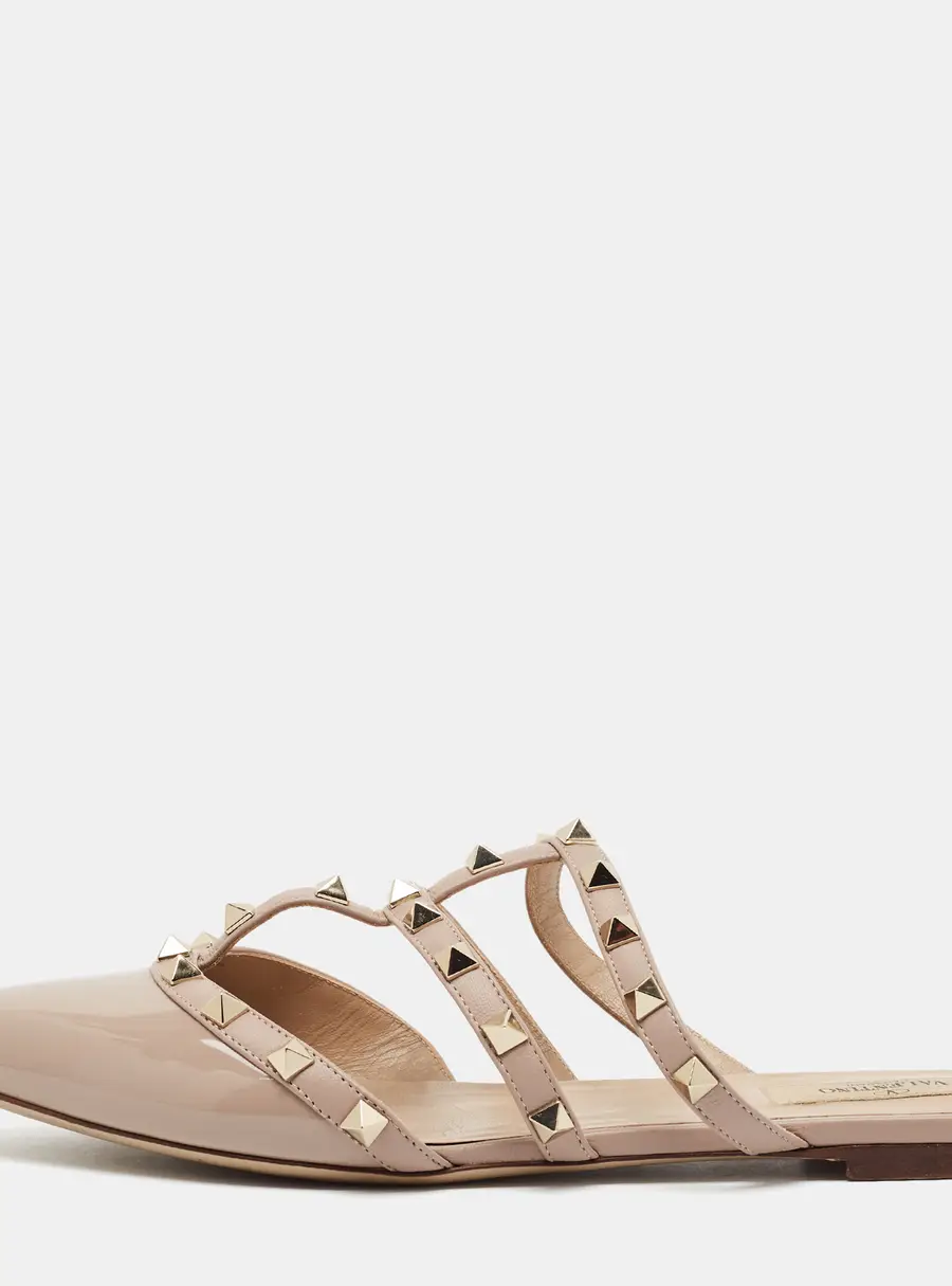 Valentino Rockstud Size 39 Poudre Leather and Patent Flat Mules