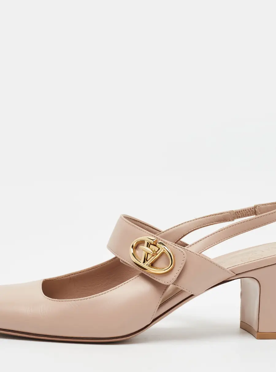 Valentino VLogo Size 38 Dusty Pink Leather Mary Jane Slingback Pumps