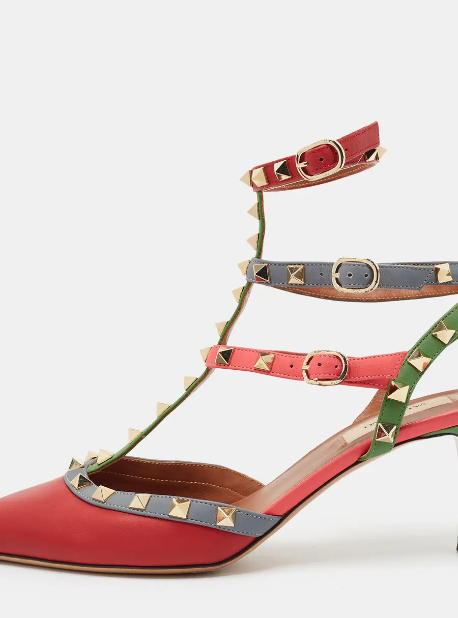 Valentino Rockstud Size 40 Multicolor Leather Ankle Strap Pumps