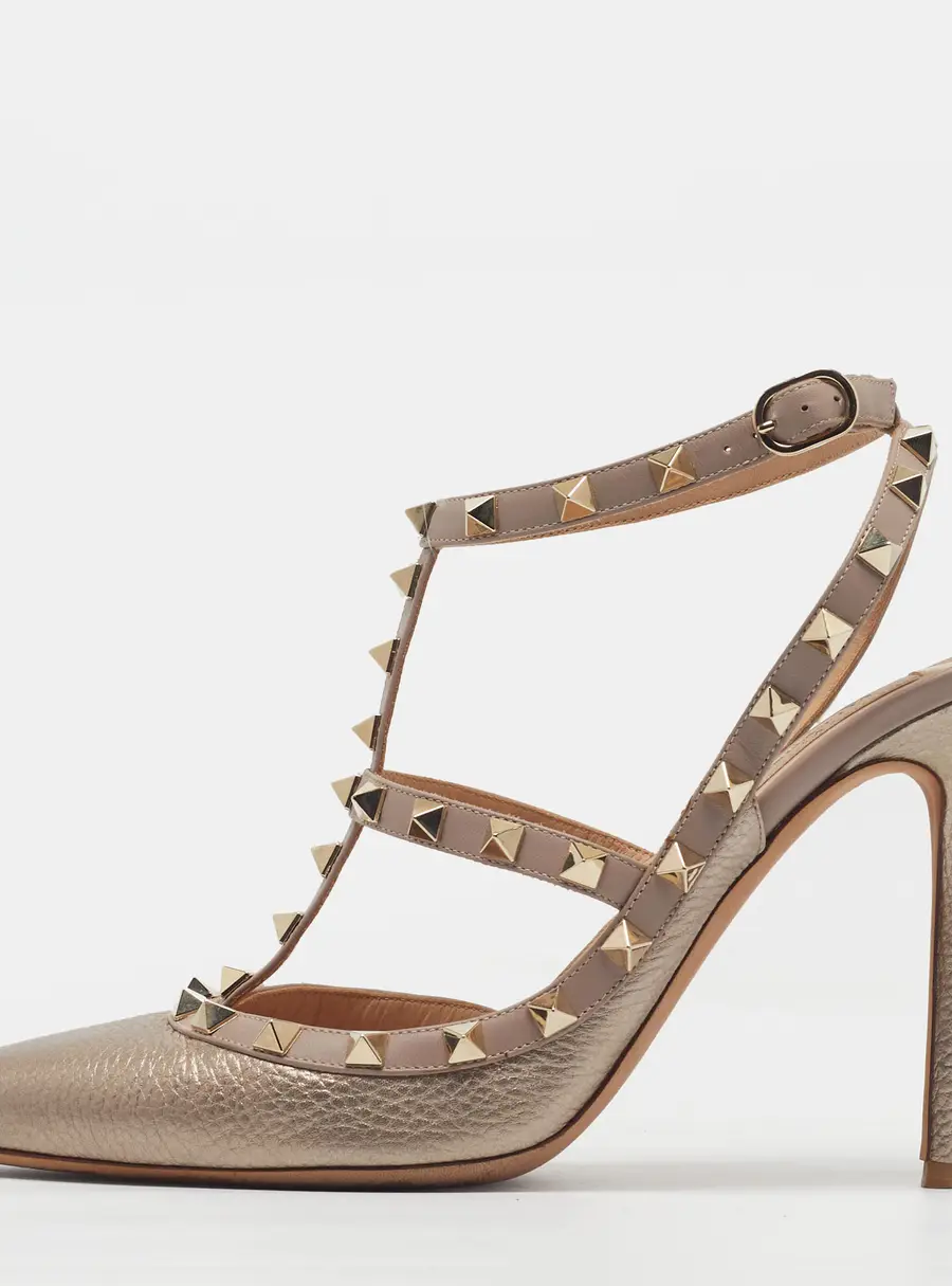 Valentino Rockstud Size 41 Metallic/Beige Leather Pumps