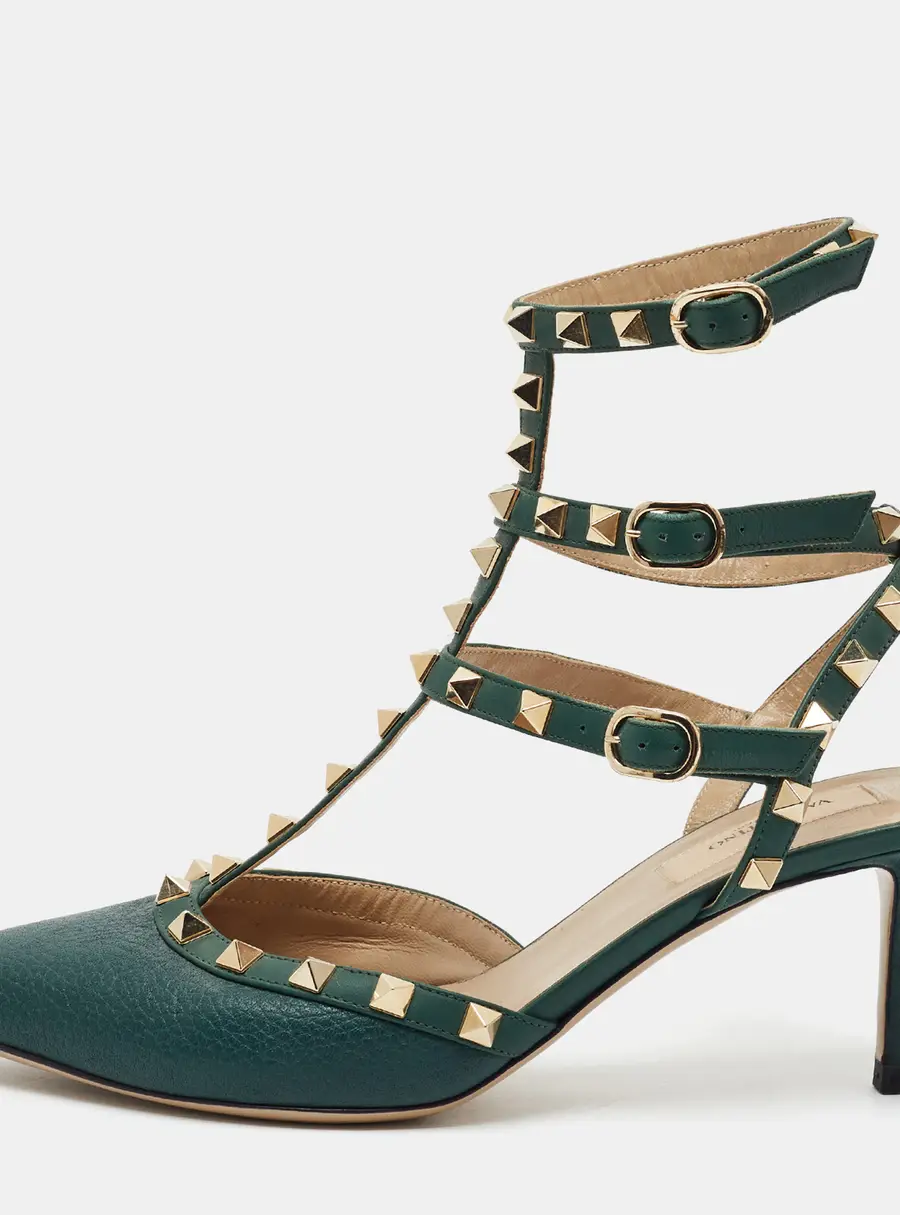 Valentino Rockstud Size 39 Green Leather Pumps