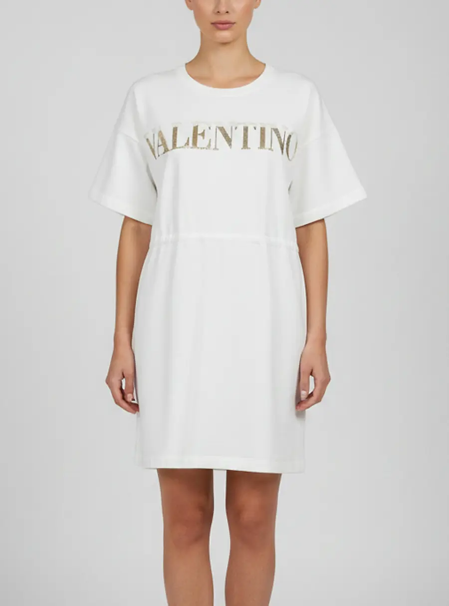 Valentino Off White Gradient Sequin Logo Jersey Mini Dress L