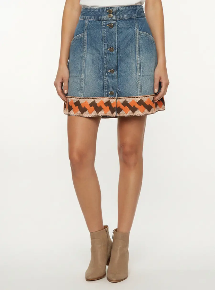 Valentino Blue Denim Button Front Mini Skirt M