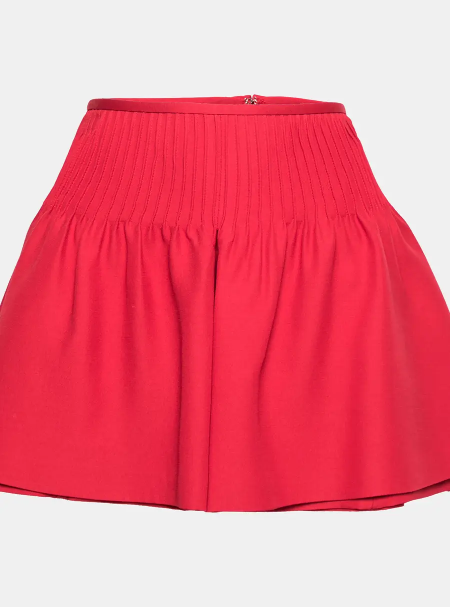 Valentino Red Wool & Silk Pintucked Shorts S