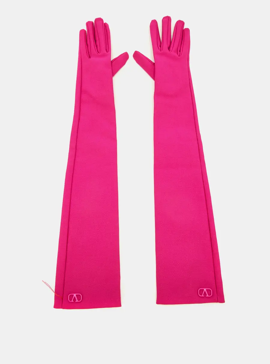 Valentino Pink Vlogo Detail Jersey Elbow-Length Gloves Sise 6