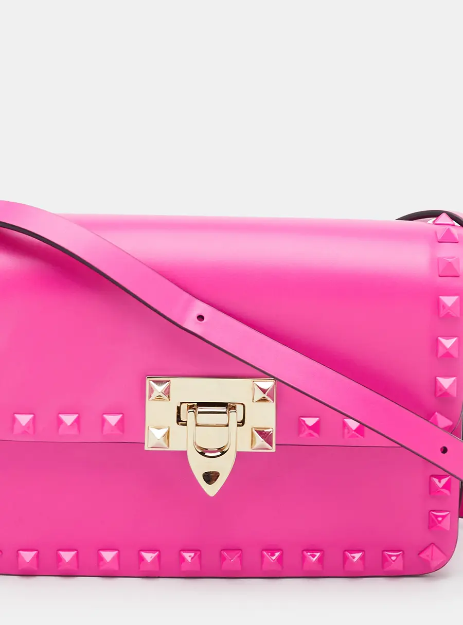 Valentino Rockstud Fuchsia Leather Flap Shoulder Bag