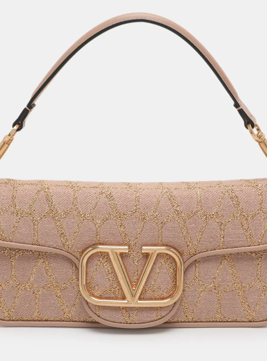 Valentino Loco Dusty Pink/Gold Iconographe Canvas Flap Bag