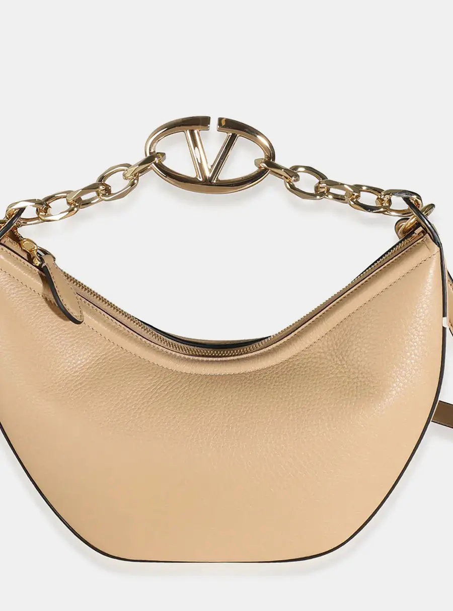 Valentino VLogo Moon Hobo Beige Nappa Leather Shoulder Bag