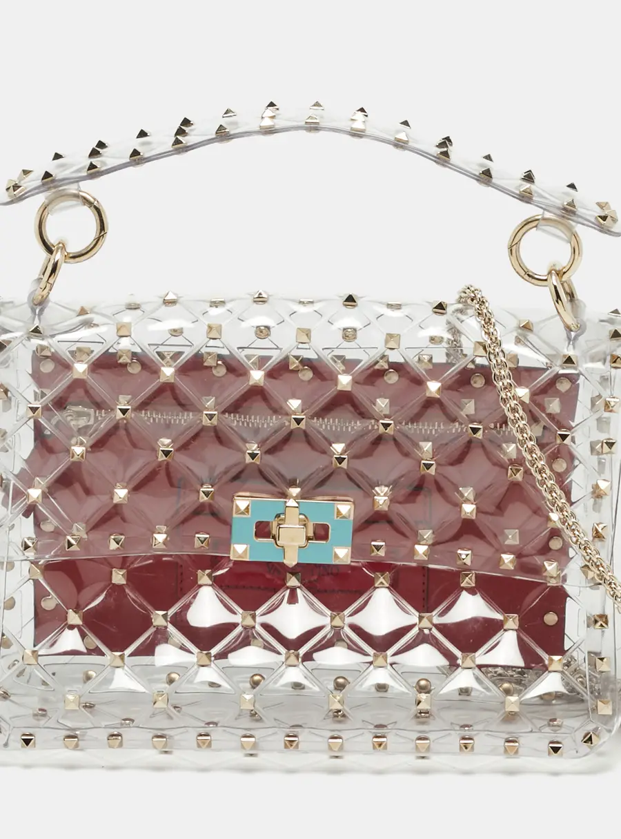 Valentino Rockstud Spike Medium Clear PVC Top Handle Bag