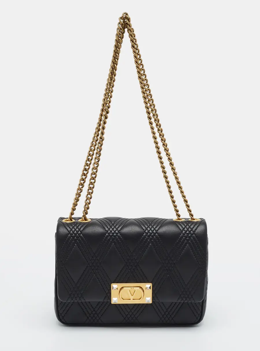 Valentino Quiltie 67 Black Leather Shoulder Bag