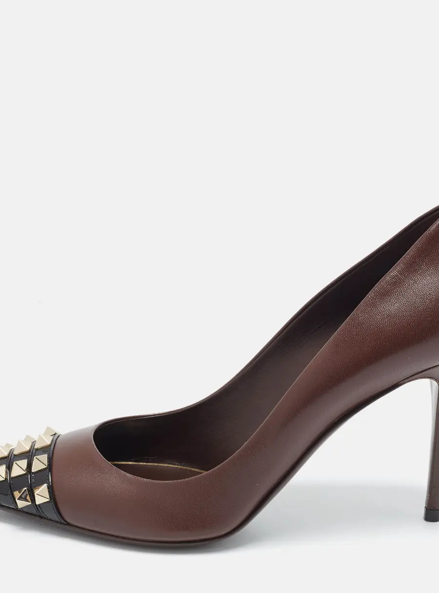 Valentino Alcove Size 39 Dark Brown/Black Leather and Patent Pumps