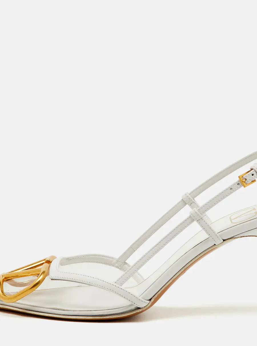Valentino VLogo Size 35 White/Transparent Leather and PVC Slingback Pumps