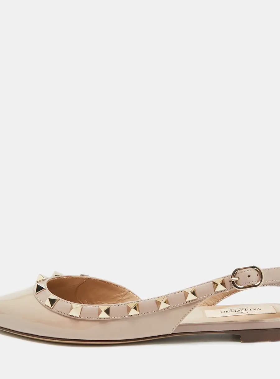 Valentino Rockstud Size 35 Beige Patent Leather Slingback Ballet Flats