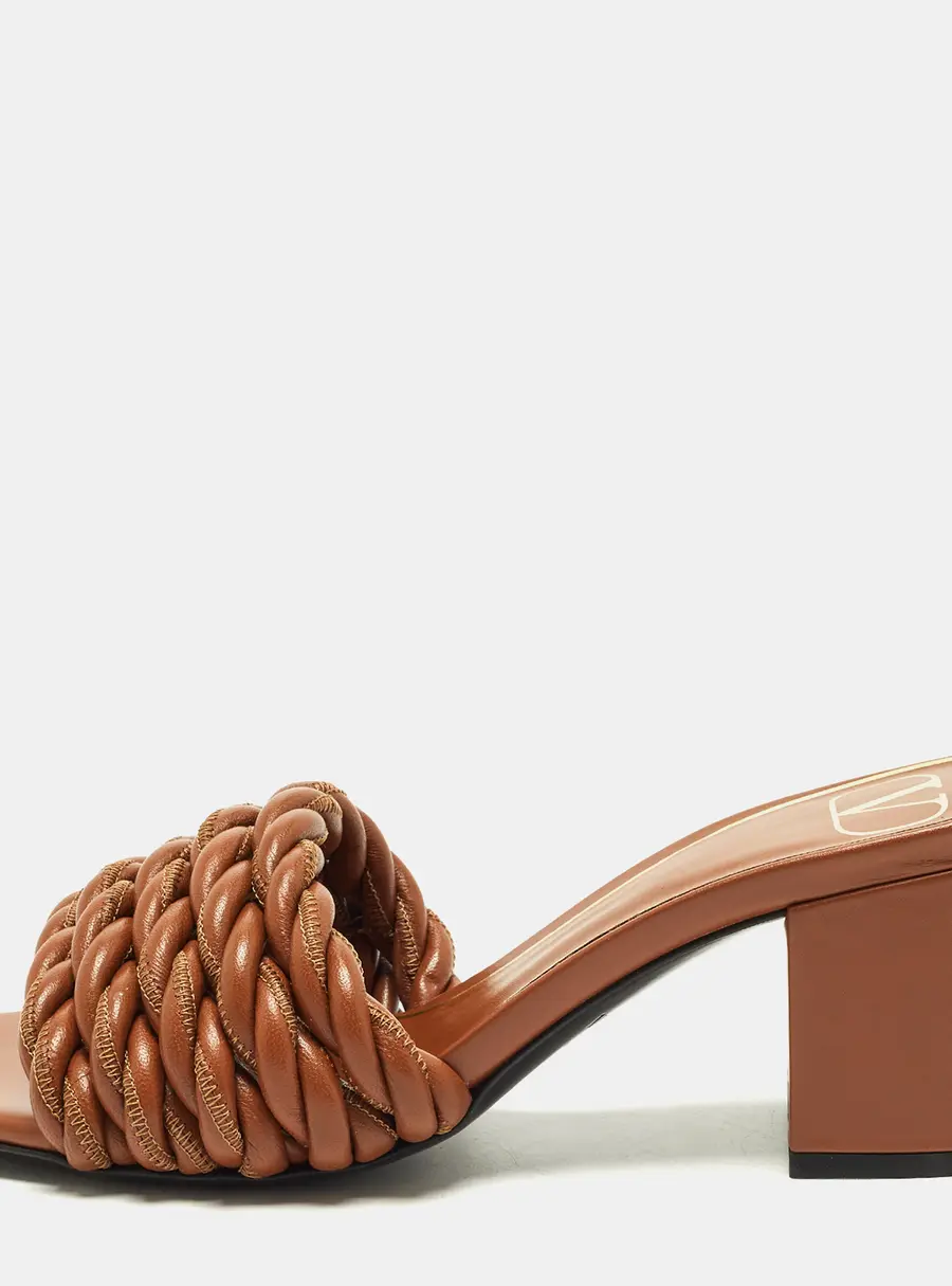 Valentino Size 35.5 Brown Twisted Rope Leather Slide Sandals