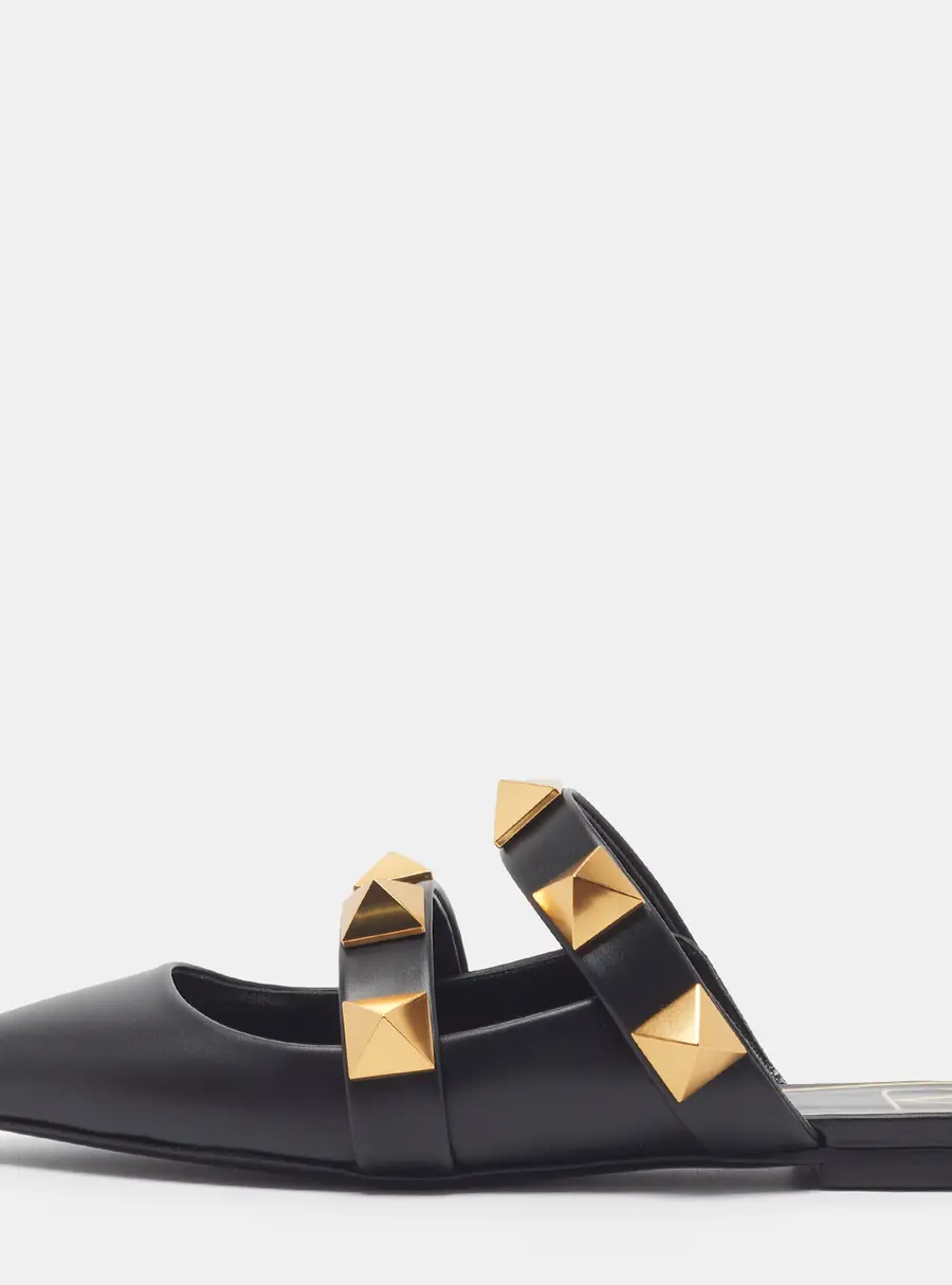 Valentino Roman Stud Size 37 Black Leather Flat Mules