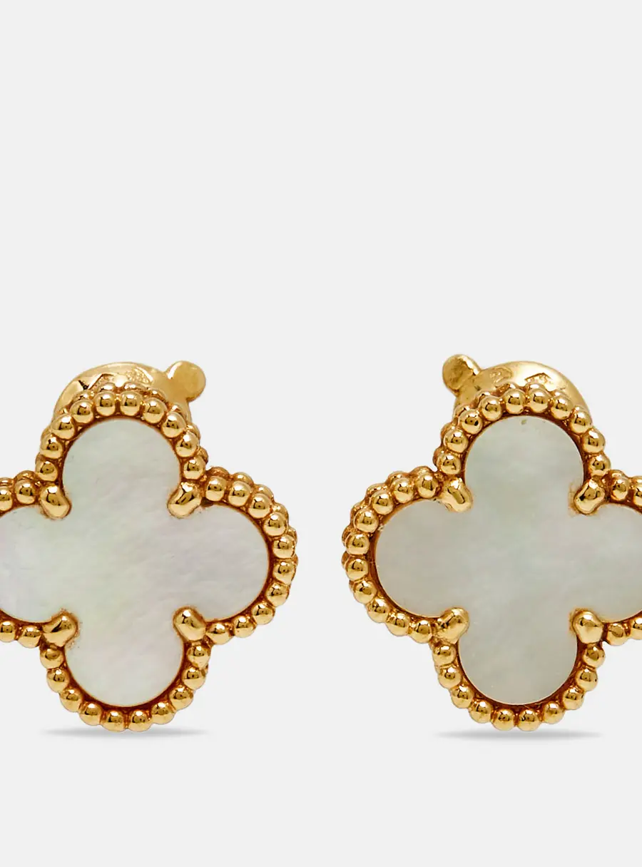 Van Cleef & Arpels Vintage Alhambra Mother of Pearl 18k Yellow Gold Earrings