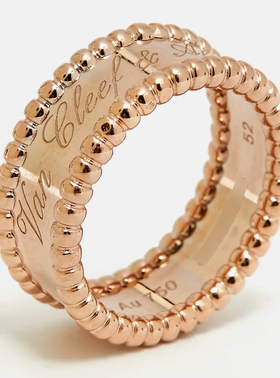 Van Cleef & Arpels Perlée Signature 18k Rose Gold Ring Size 52