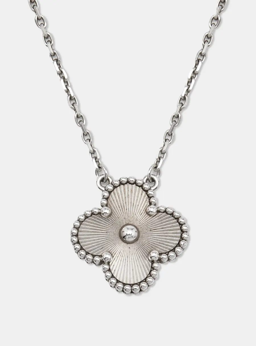 Van Cleef & Arpels Vintage Alhambra Guilloche 18k White Gold Necklace