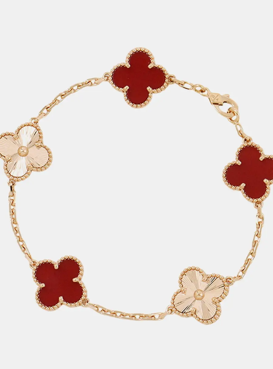 Van Cleef & Arpels Vintage Alhambra 5 Motif 18K Pink Gold Bracelet