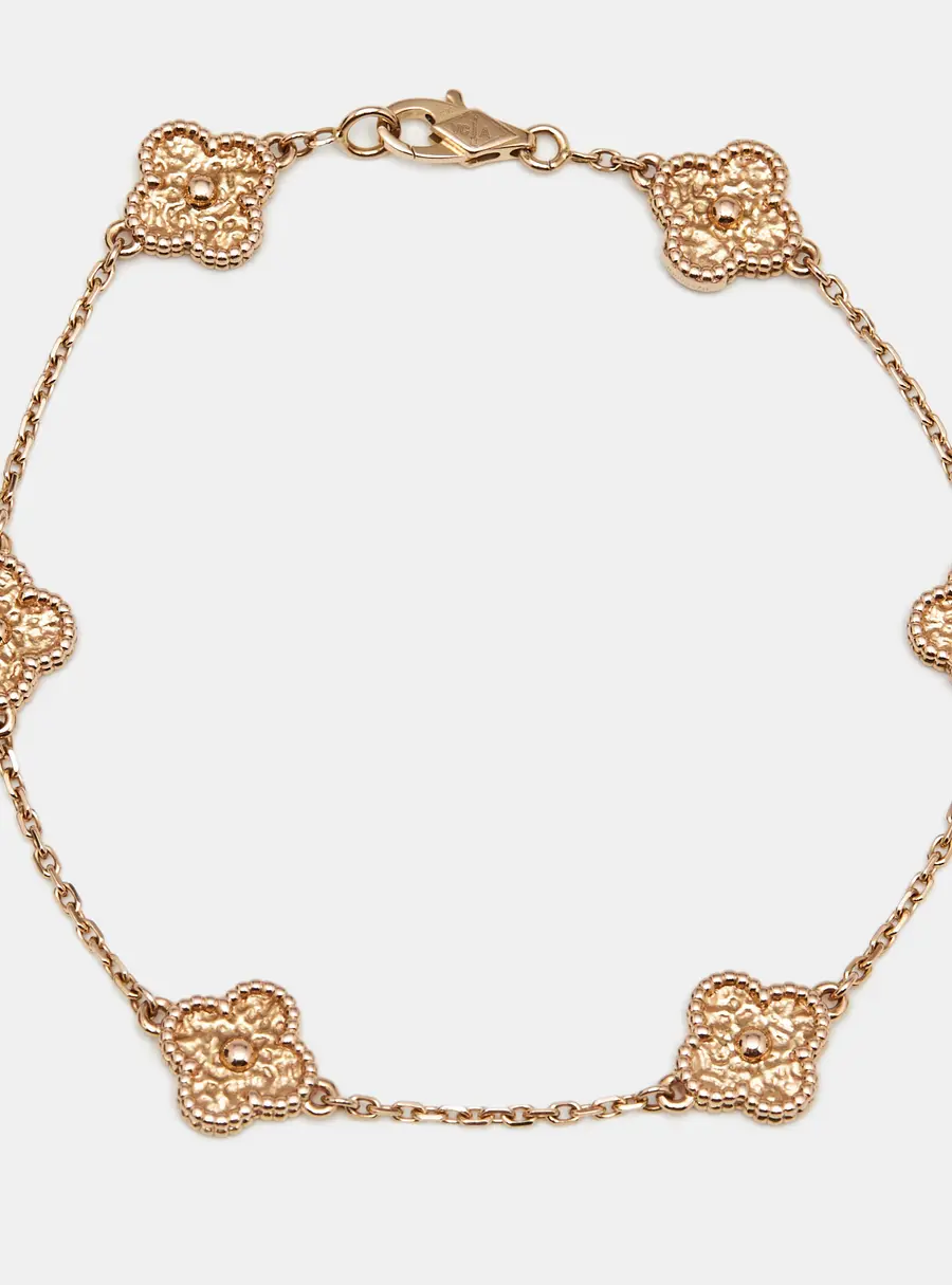 Van Cleef & Arpels Sweet Alhambra Hammered 18k Rose Gold Bracelet