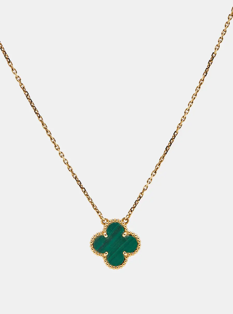 Van Cleef & Arpels Vintage Alhambra Malachite 18k Yellow Gold Pendant Necklace
