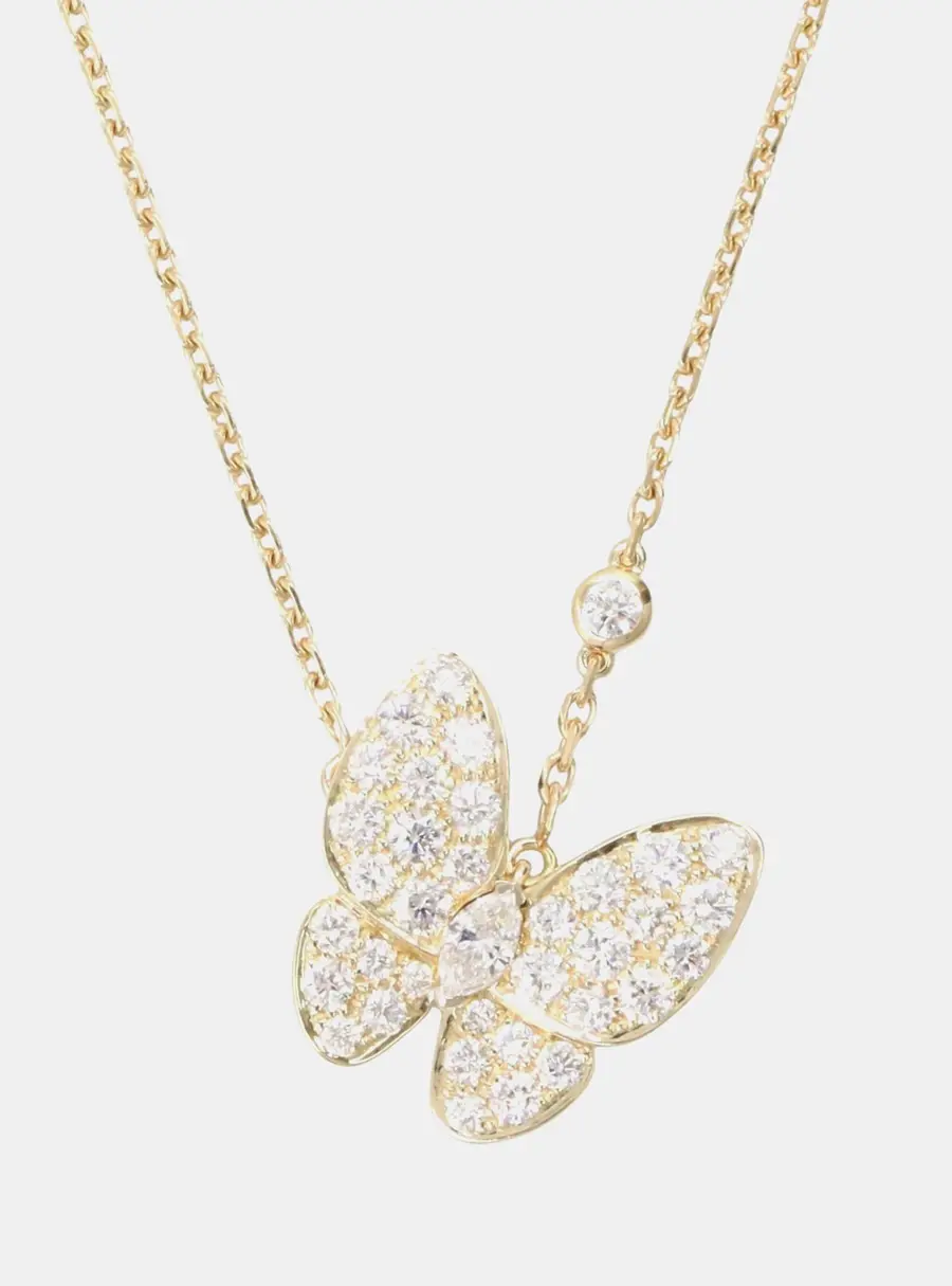 Van Cleef & Arpels Two Butterfly 18k Yellow Gold Diamond Necklace