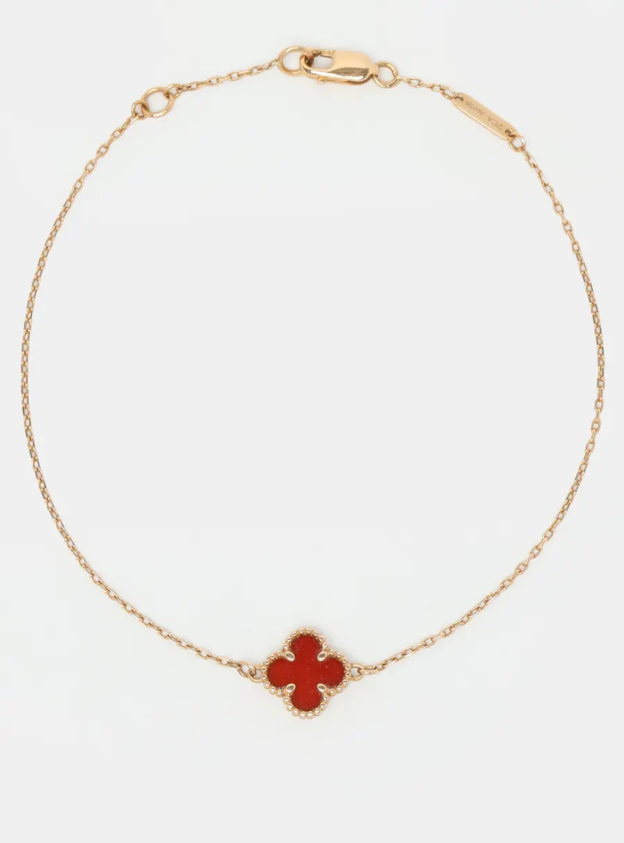 Van Cleef & Arpels Sweet Alhambra Carnelian 18k Rose Gold Bracelet