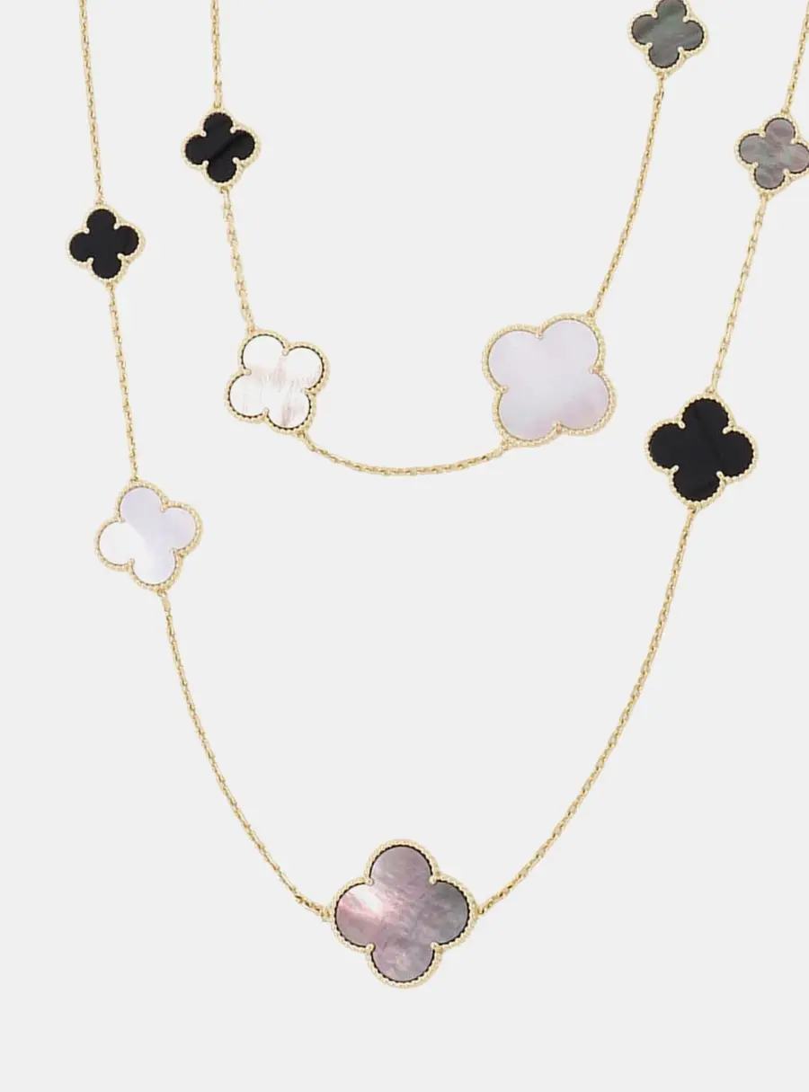 Van Cleef & Arpels Magic Alhambra 16 Motifs 18K Yellow Gold Mother Of Pearl Long Necklace