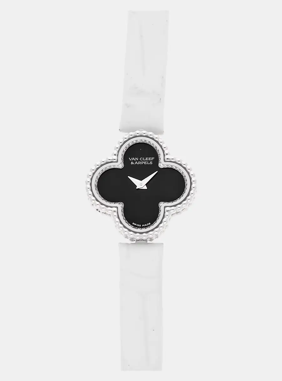Van Cleef & Arpels Sweet Alhambra VCARO8WU00 Quartz Black Dial 18k White Gold Women's Wristwatch 22mm