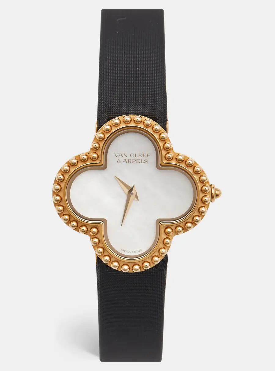 Van Cleef & Arpels Alhambra VCARD22000 Mother Of Pearl Dial 18k Yellow Gold Satin Women's Wristwatch 26 mm