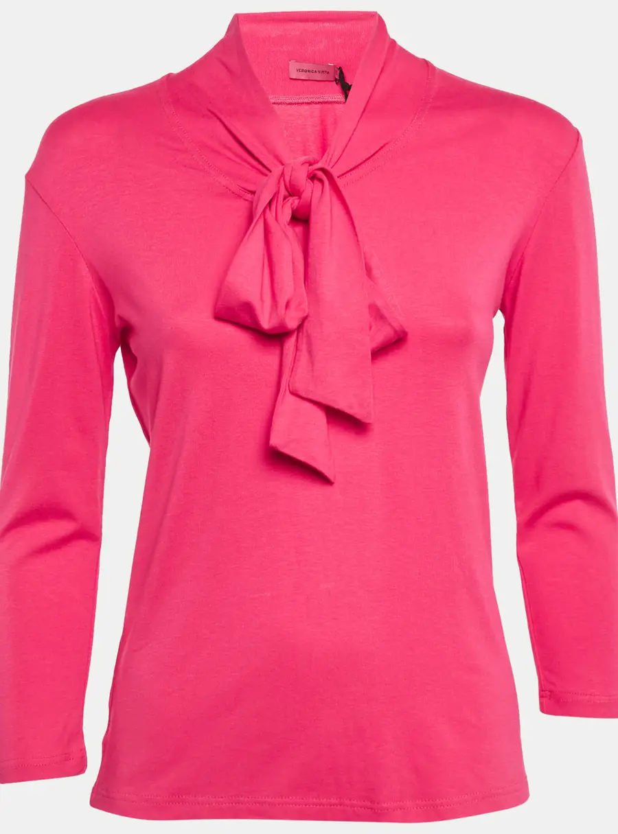 Veronica Virta Pink Jersey Neck Tie -Up Detail Top XS