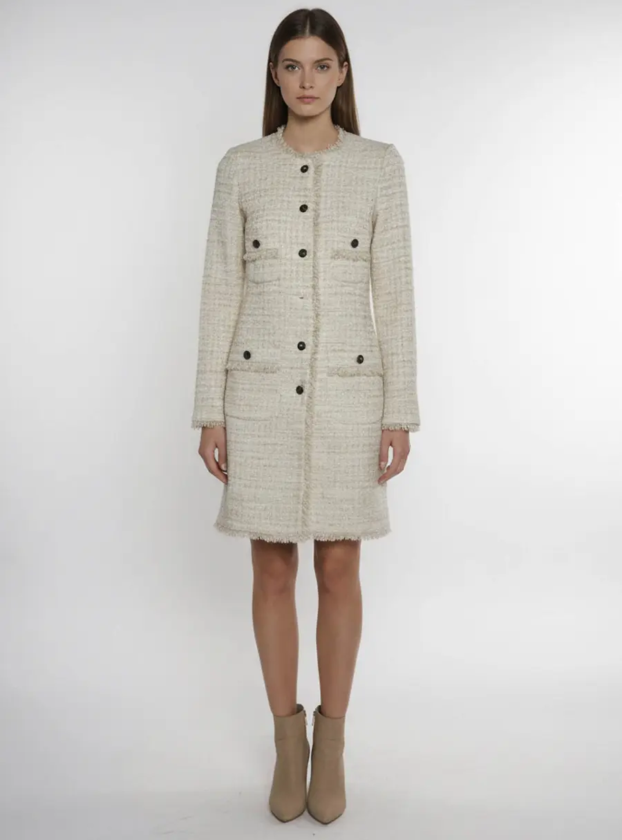 Veronica Virta Creme Button Front Long Jacket XS