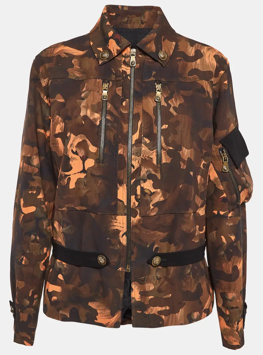 Versus Versace Brown Camouflage Print Jersey Zip-Up Jacket XS