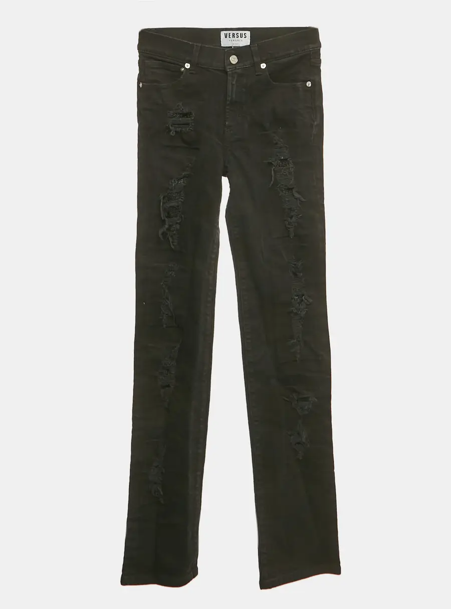 Versus Versace Black Denim Metal Detail Rip Jeans S/Waist 26"