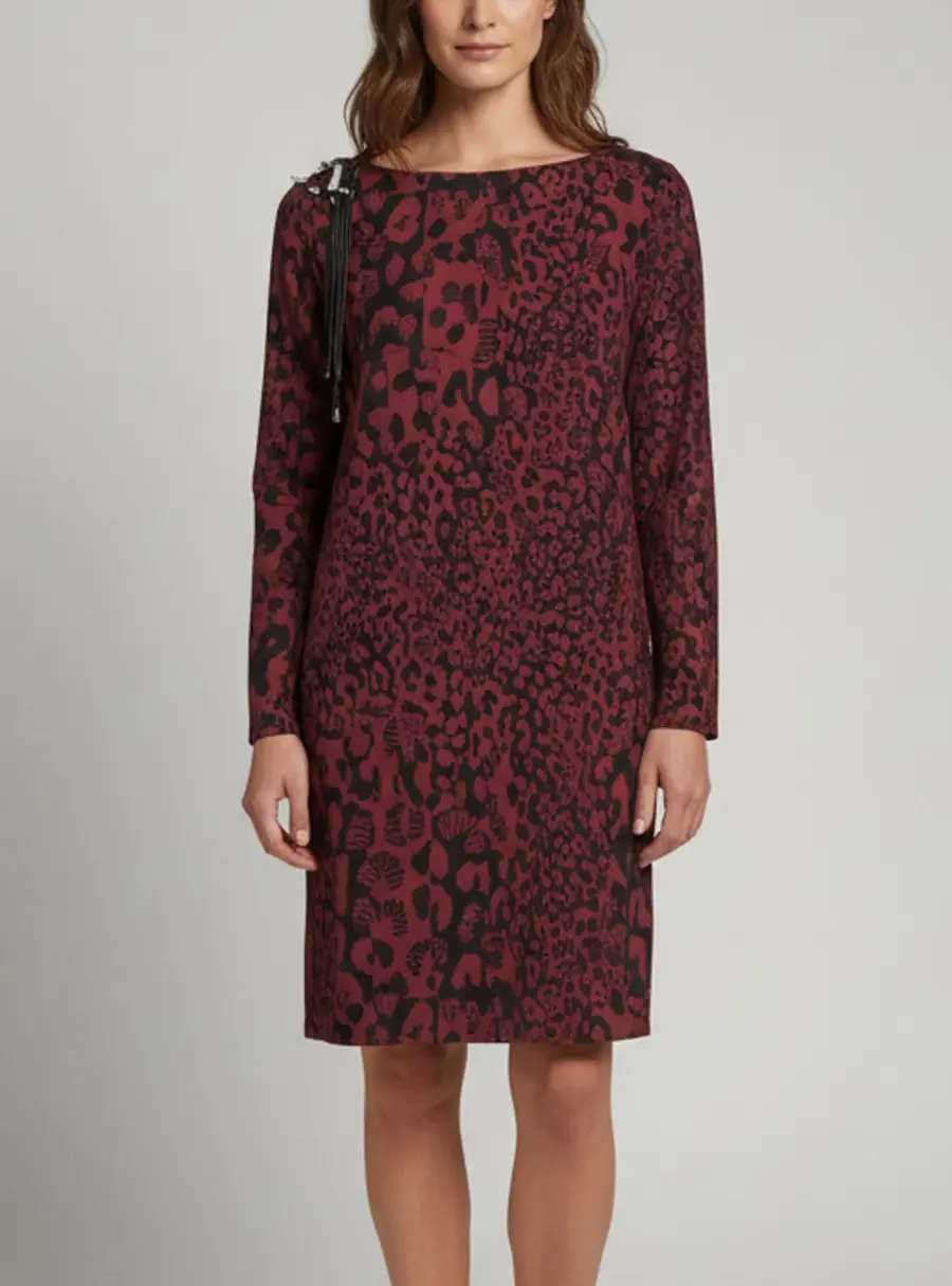 Versus Versace Burgundy Leopard Print Crepe Shift Dress S