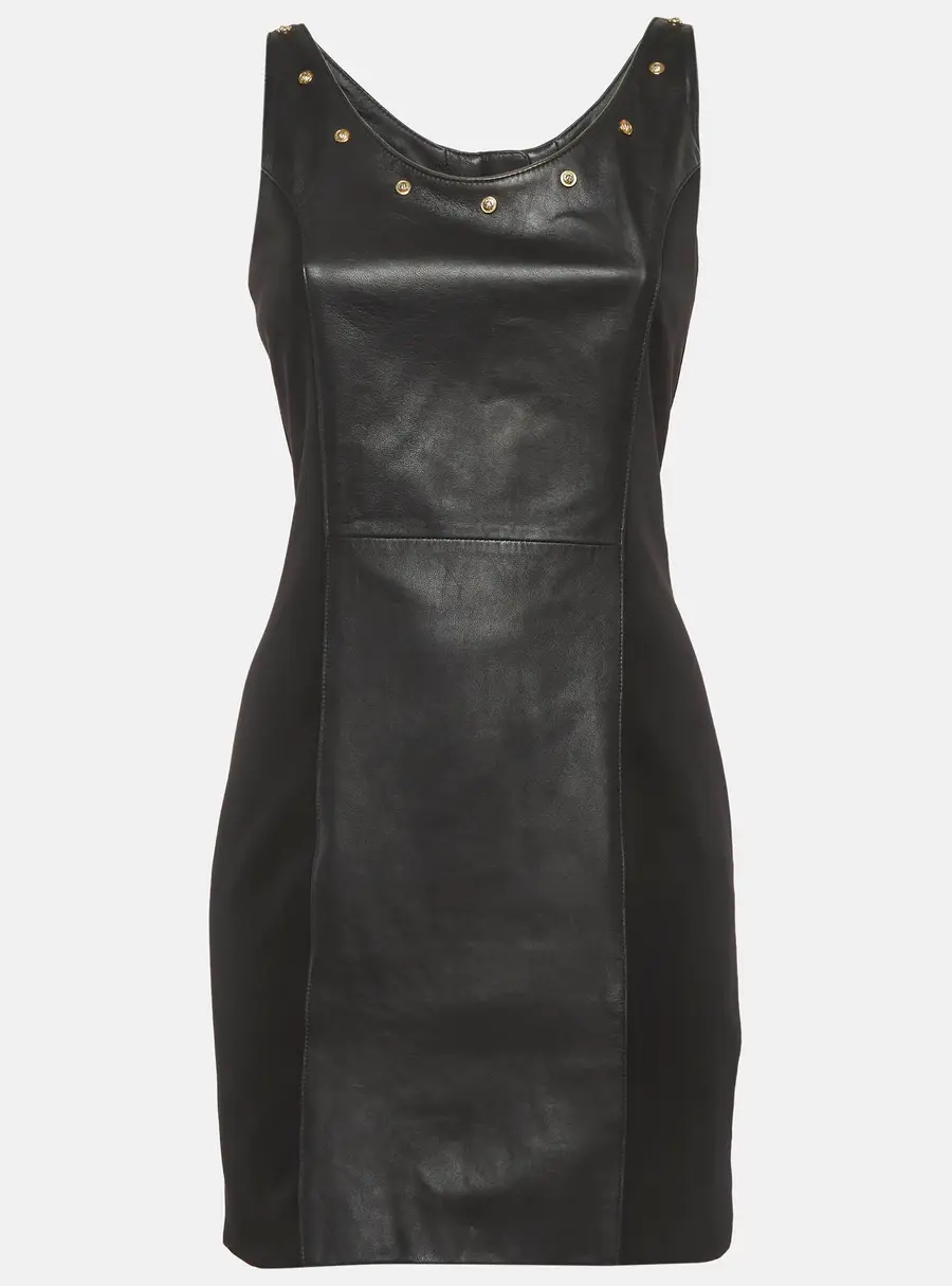 Versus Versace Black Leather and Neoprene Mini Dress S