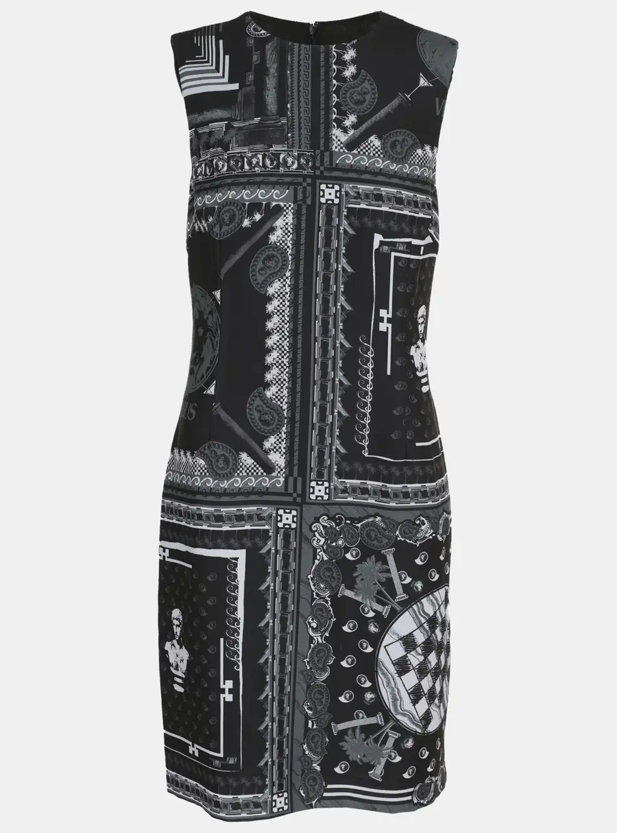 Versus Versace Black/Grey Printed Satin Sleeveless Midi Dress M