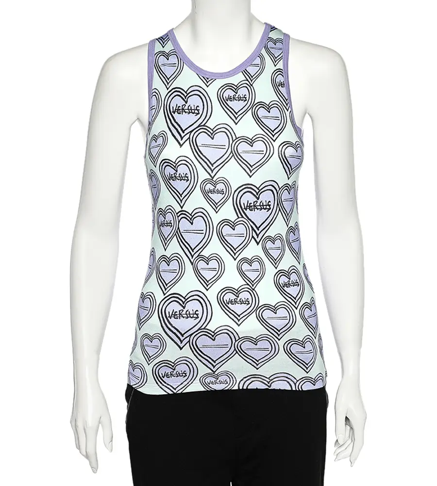 Versus Versace Purple & Green Heart Printed Knit Tank Top S