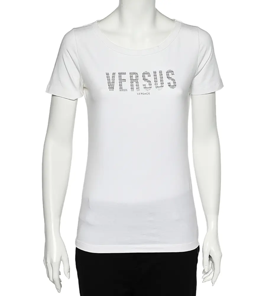 Versus Versace White Logo Embellished Cotton Knit T-Shirt M