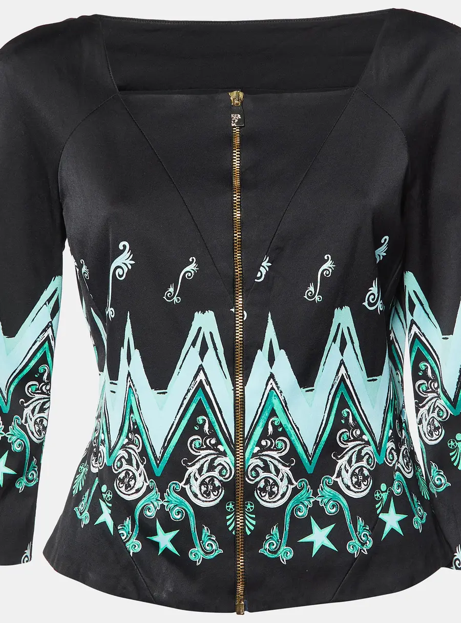 Versace Collection Black Printed Zip-Up Blouse Jacket L